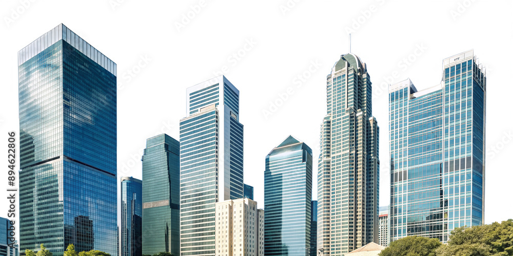 Fototapeta premium Futuristic Skyscraper Urban Skyline Abstract Cityscape Modern Architectural Design Transparent Metropolis Business Concept