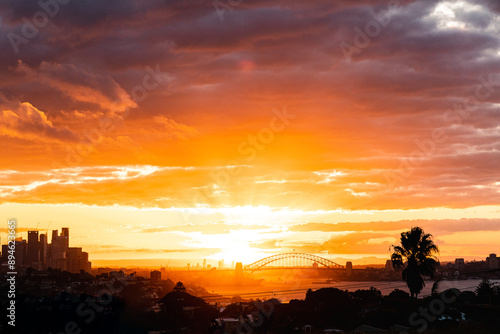 Sunset overlook Sydney Harbour Bridge