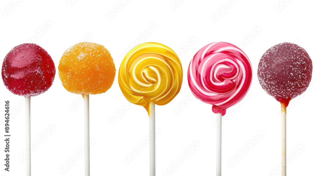 A row of lollipops with different colors and flavors A row of lollipops with different colors and flavors