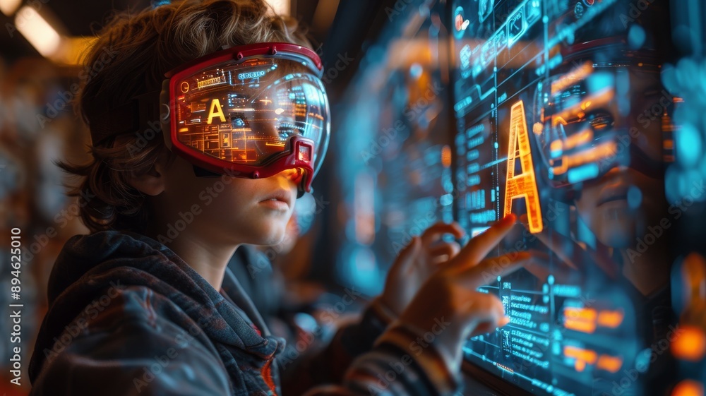 Obraz premium A futuristic classroom setting where holographic letters