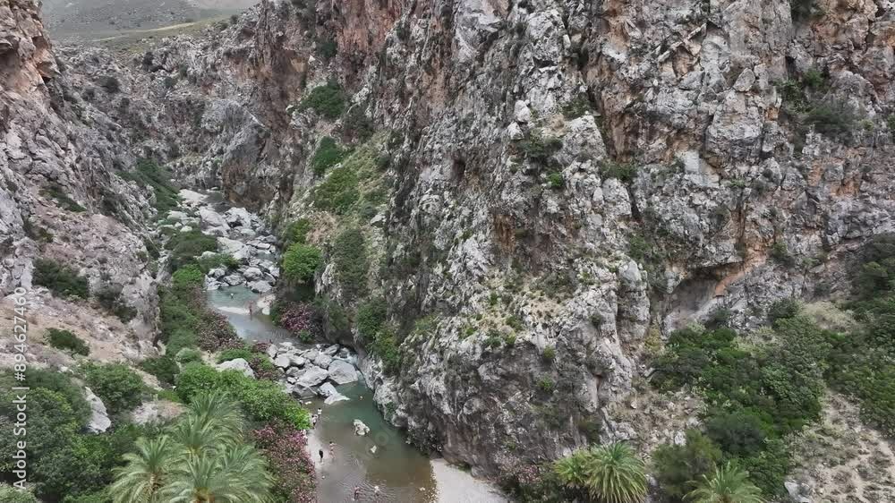 Aerial view of Palm beach of Preveli, Preveli Gorge, Rethymno, Crete, Greek Islands, Greece Aerial view of Palm beach of Preveli, Preveli Gorge, Rethymno, Crete, Greek Islands, Greece