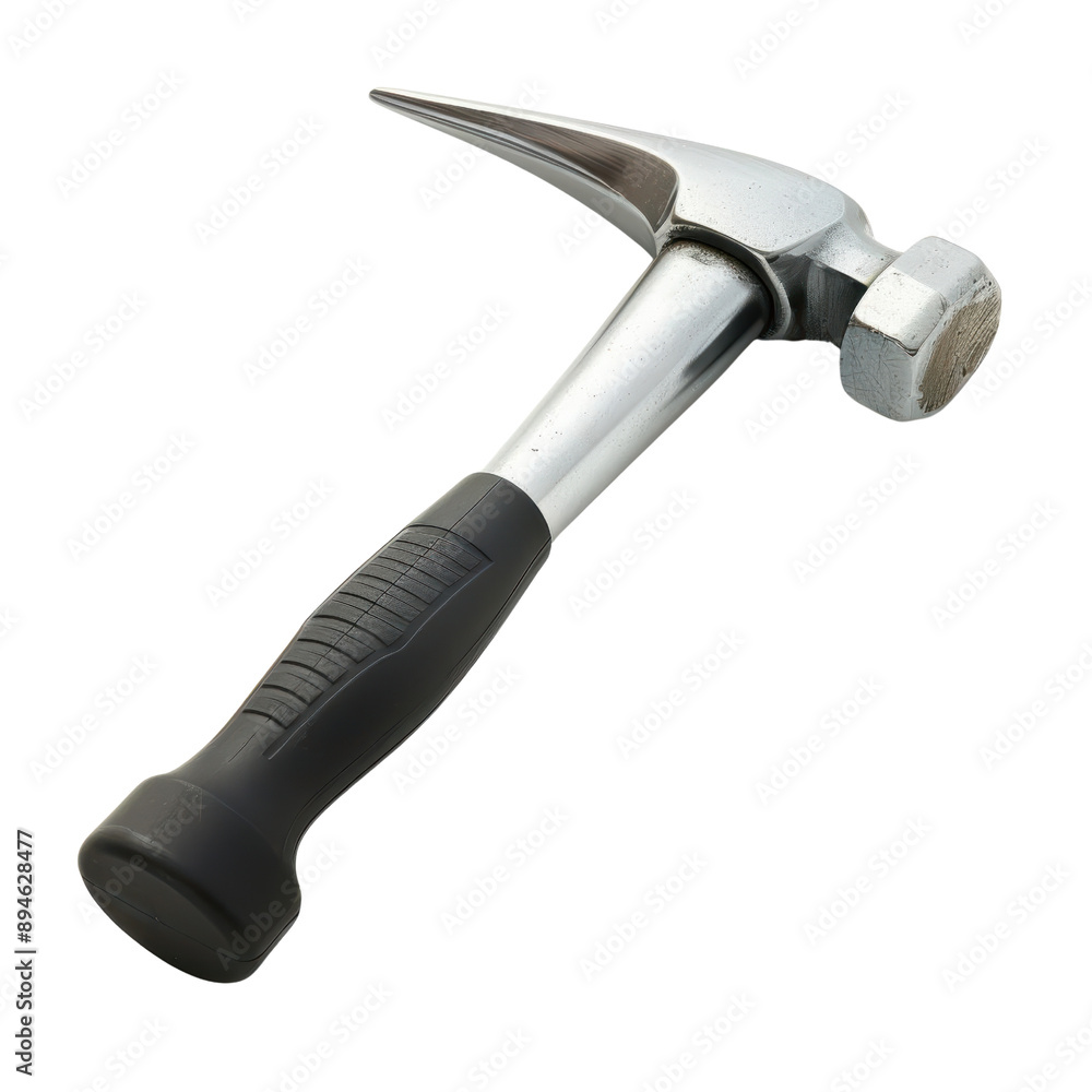 A hammer with a black handle and a silver head A hammer with a black handle and a silver head