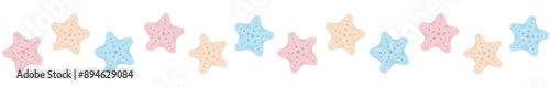 Seamless border with colorful starfishes. Transparent background.