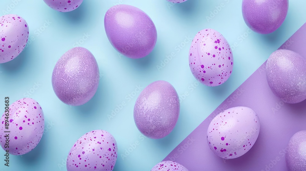 purple and white eggs with pink speckles on a blue purple and white eggs with pink speckles on a blue