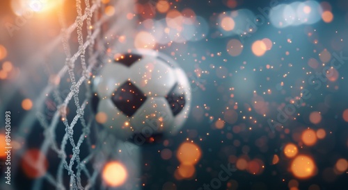 Soccer Ball In Net With Blurred Lights