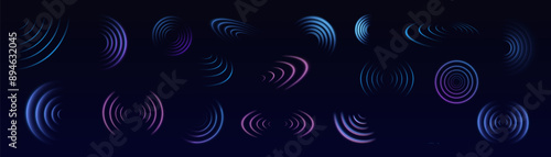 Wifi wave light effect. Radar sensor, beep technology, digital sign.Transparent neon circle symbol. wireless internet connection. Radar or sonar with wireless technology emitting a light effect