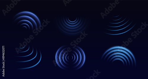 Wifi wave light effect. Radar sensor, beep technology, digital sign.Transparent neon circle symbol. wireless internet connection. Radar or sonar with wireless technology emitting a light effect