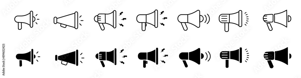 Megaphone icons set. Megaphone and loudspeaker icon sign and symbol. Vector illustration. Megaphone icons set. Megaphone and loudspeaker icon sign and symbol. Vector illustration.