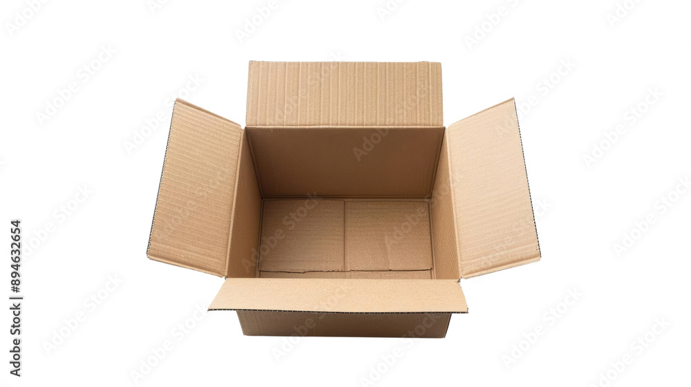 A cardboard box is open and empty A cardboard box is open and empty