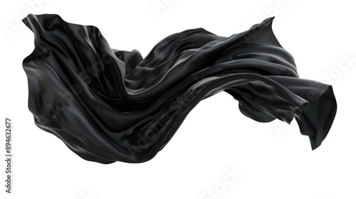 A black fabric is blowing in the wind