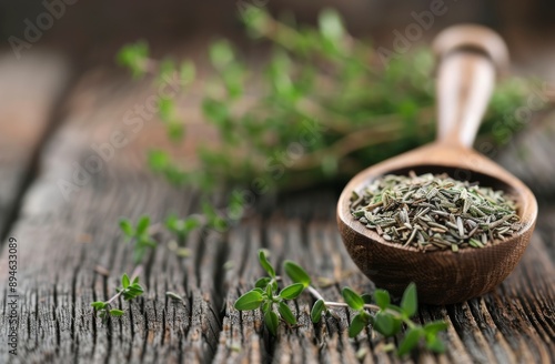 Thyme on Wooden Surface