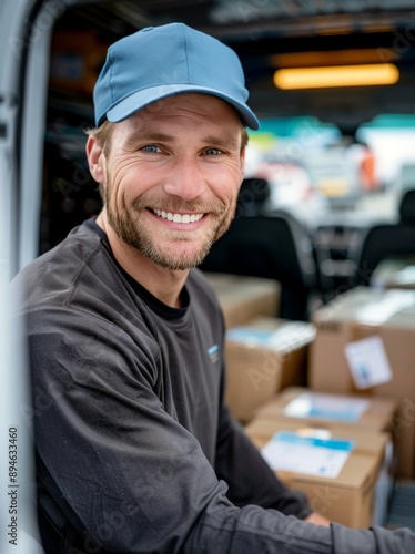 Smiling Delivery Driver Outside Van