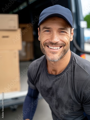 Smiling Delivery Driver Outside Van