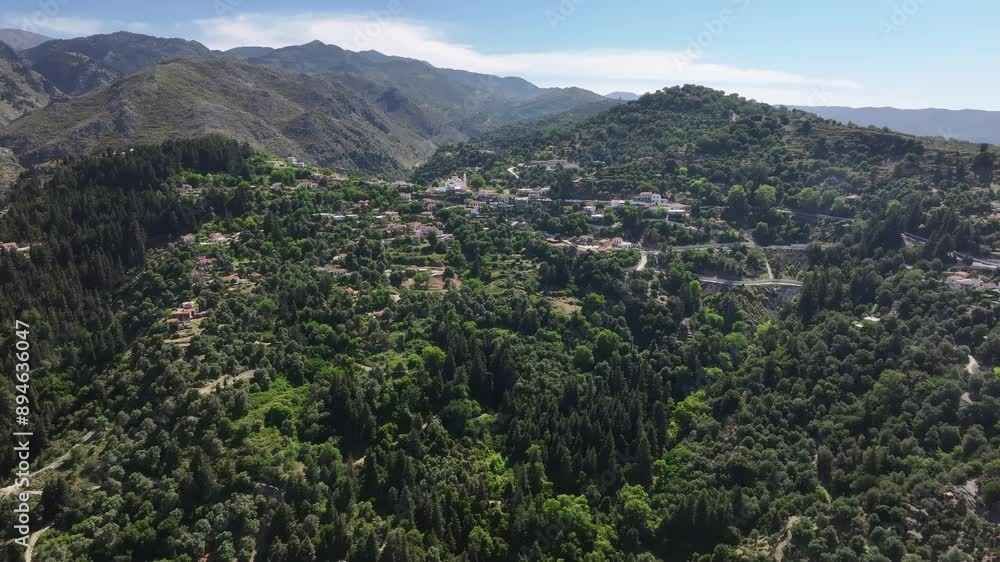 Aerial view of Lakki village in the foothills of the Lefka Ori, Crete, Greek Islands, Greece Aerial view of Lakki village in the foothills of the Lefka Ori, Crete, Greek Islands, Greece