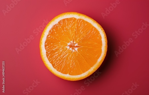 Orange Slice on Red Background