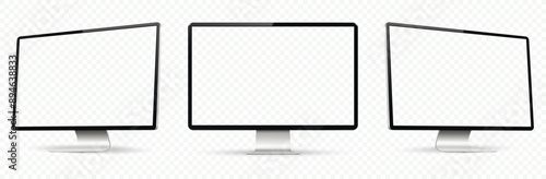 Computer display on three sides with transparent screen. Realistic computer screen mockup.