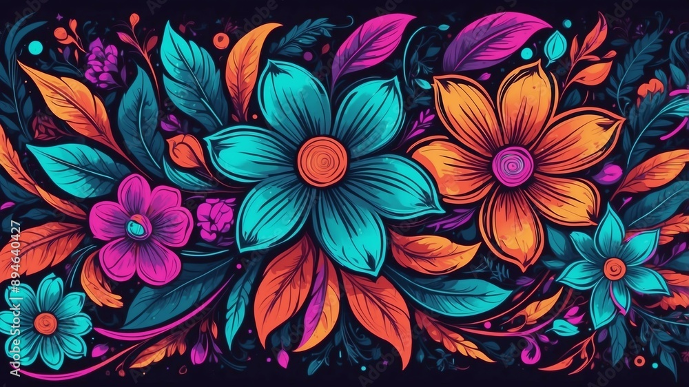 floral abstract retro neon