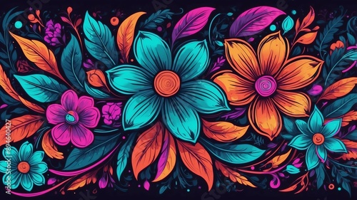 floral abstract retro neon