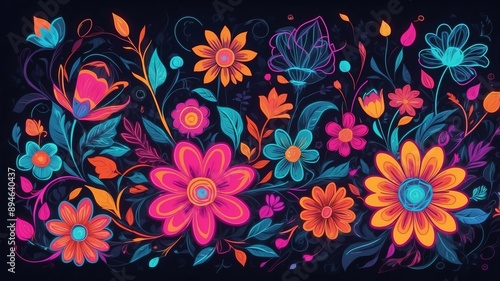 floral abstract retro neon