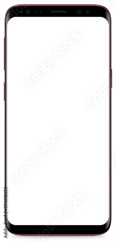 Samsung Galaxy S9 Burgundy Red with shadow. Realistic Modern Smartphone Slim Bezels With Buttons Branding Mockup Detailed Isolated Device Template