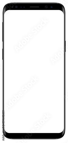 Samsung Galaxy S9 Midnight Black. Realistic Modern Smartphone Slim Bezels With Buttons Branding Mockup Detailed Isolated Device Template