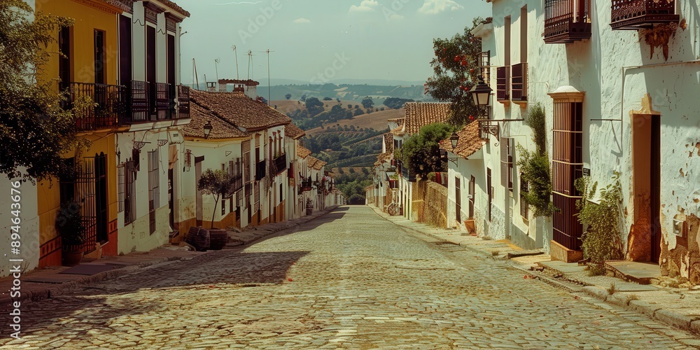 Obraz premium Vivid Color Photograph of an Empty Main Street in Town Showcasing a Serene Atmosphere 