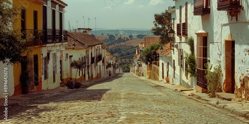 Vivid Color Photograph of an Empty Main Street in Town Showcasing a Serene Atmosphere
 photo