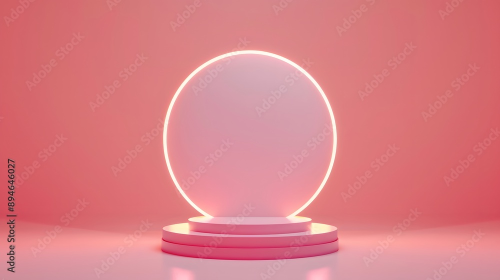 A minimalistic scene featuring a glowing sphere on a pedestal against a soft pink background, ideal for modern design projects. A minimalistic scene featuring a glowing sphere on a pedestal against a soft pink background, ideal for modern design projects.
