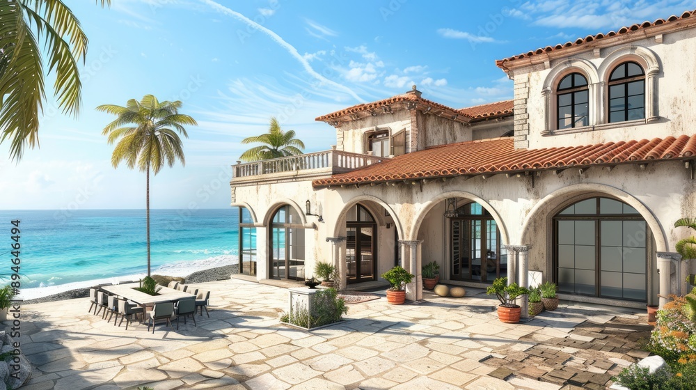 A grand beachfront mansion with a Mediterranean-inspired design A grand beachfront mansion with a Mediterranean-inspired design