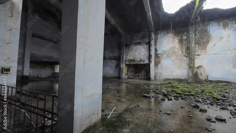 Exploring An Abandoned Industrial Building With A Hole In The Roof