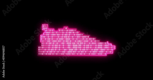 Glowing pink neon line Fitness pixelated sneaker shoes for training, running icon isolated on black background. Crypto Punk Digital Sneaker. Sport shoes. Looped animation.
