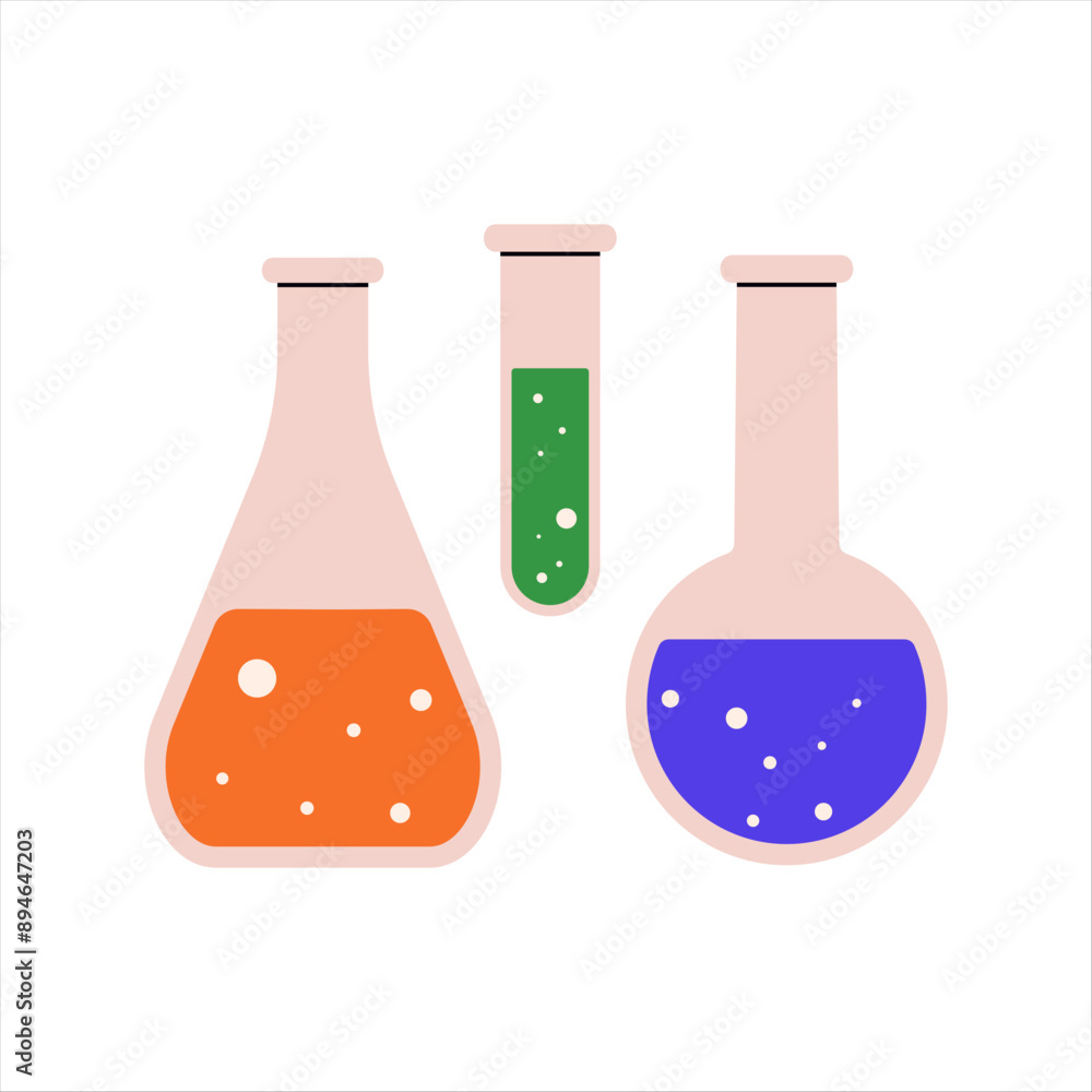 Symbols of chemical flasks for chemistry and laboratory research. Icon set for science and pharmacology content Symbols of chemical flasks for chemistry and laboratory research. Icon set for science and pharmacology content