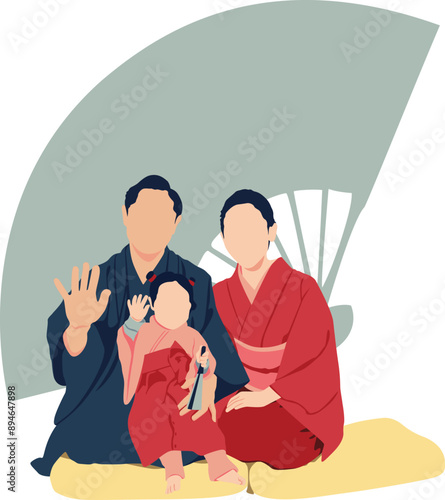 Family with Japan samurai clothes