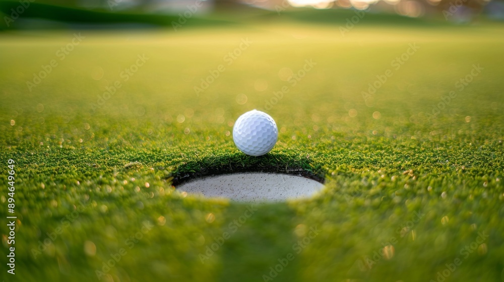 Close-up of a golf ball rolling into the hole on a putting green, marking a successful birdie putt Close-up of a golf ball rolling into the hole on a putting green, marking a successful birdie putt