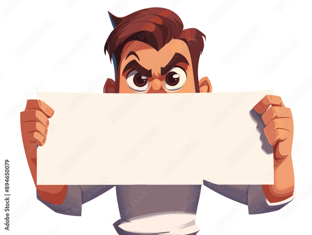 Angry cartoon man holding a sheet of paper. Vector illustration Angry cartoon man holding a sheet of paper. Vector illustration