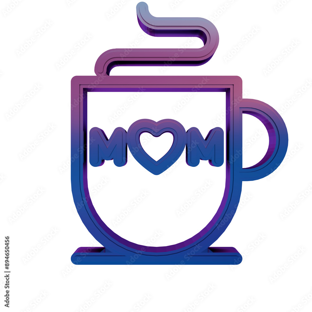 3D Neon Retro Icon - badge with word MOM and heart 3D Neon Retro Icon - badge with word MOM and heart