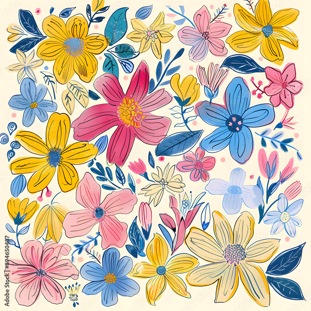 2D flower and leaf cards in various styles 2D flower and leaf cards in various styles