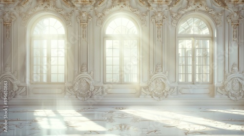 Sunbeams Through Arched Windows in a Grand Hall