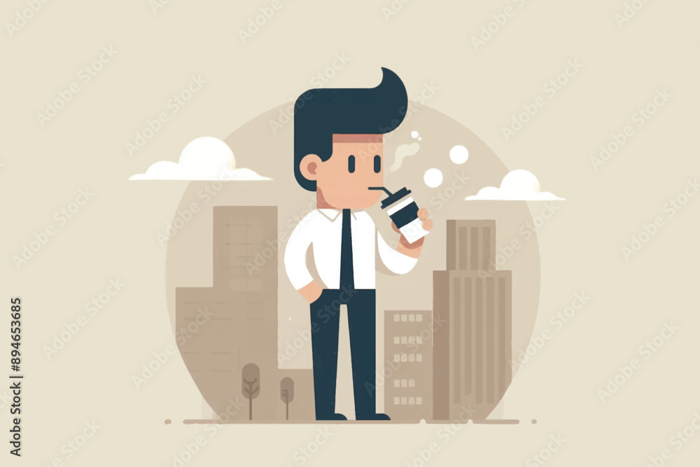 professional person with coffee in hand small town background professional person with coffee in hand small town background