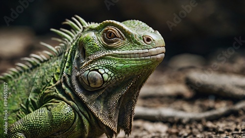 Close-up of a small green iguana