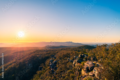 Grampians (Gariwerd) National Park viewed from the Reed Lookout during sunset, Victoria, Australia