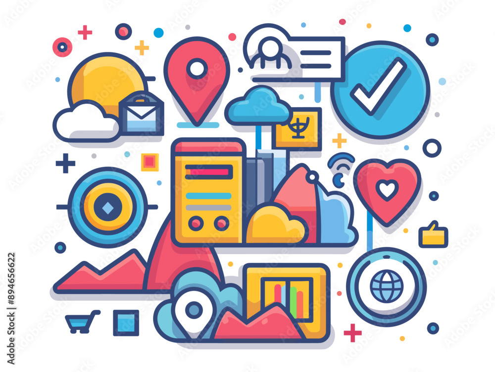 Flat line design modern vector illustration concept of online shopping, e-commerce, social media marketing, digital marketing, mobile apps and services Flat line design modern vector illustration concept of online shopping, e-commerce, social media marketing, digital marketing, mobile apps and services
