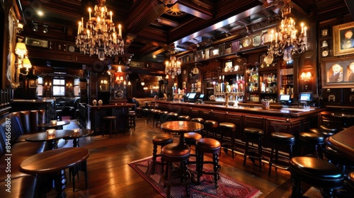 A bar with a lot of tables and chairs