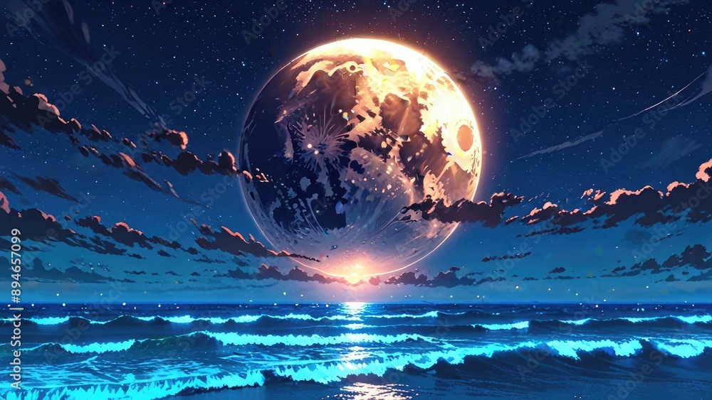 Celestial Seascape with Reflective Tide.. Celestial Seascape with Reflective Tide..