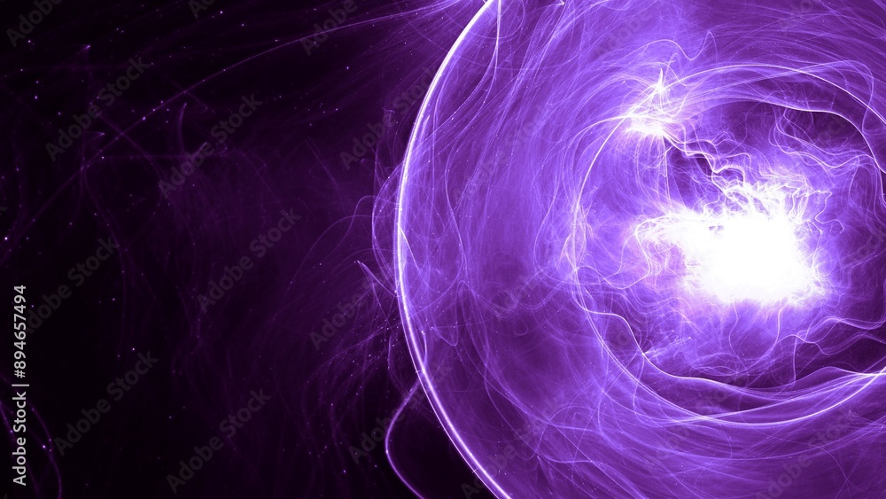 Fototapeta premium brilliante energievoll leuchtende kugelförmige Lichteffekte - Licht, abstrakt, dynamisch, Technologie, Wissenschaft, Reaktion, violett, lila, schwarz