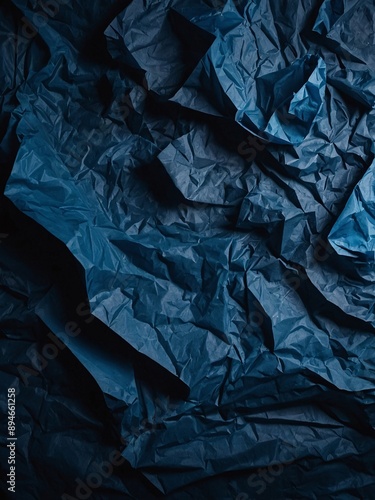 Abstract phantom blue wallpaper with crumpled paper texture, deep ocean hue. High contrast