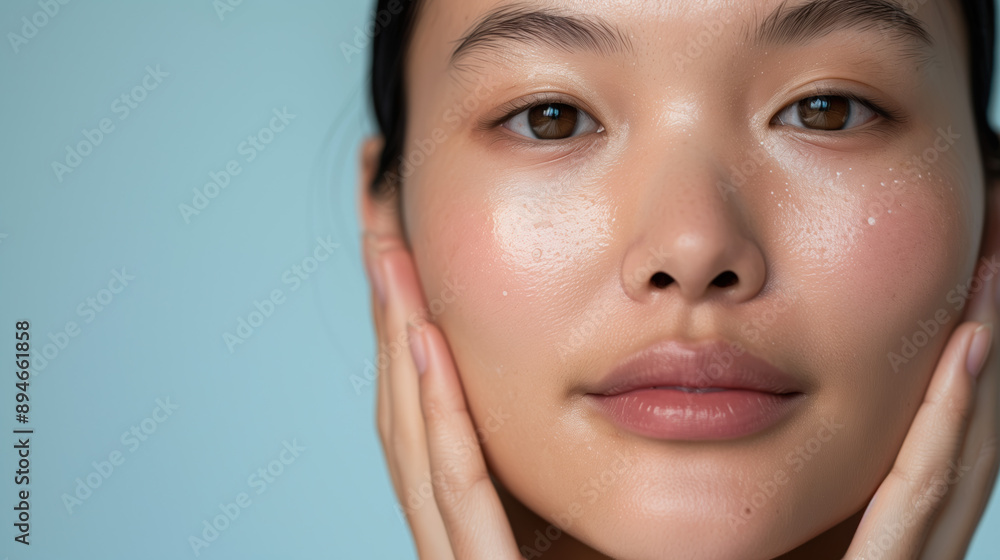 Ferulic Acid Enhanced Acne Treatment on South Korean Woman's Face in Serene Skincare Routine Ferulic Acid Enhanced Acne Treatment on South Korean Woman's Face in Serene Skincare Routine