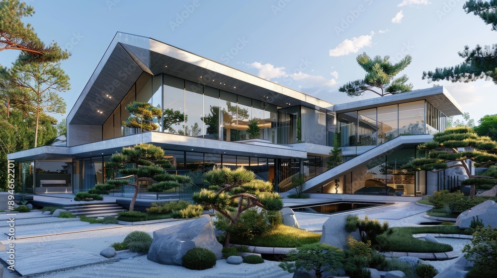 A grand modern mansion with a futuristic design A grand modern mansion with a futuristic design