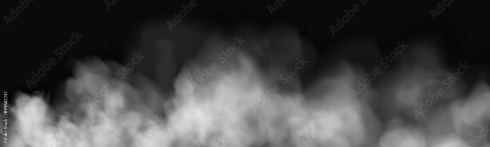 Fog or smoke, white smog clouds on floor, isolated transparent special effect. Vector illustration, morning fog over land or water surface, magic haze. Fog or smoke, white smog clouds on floor, isolated transparent special effect. Vector illustration, morning fog over land or water surface, magic haze.