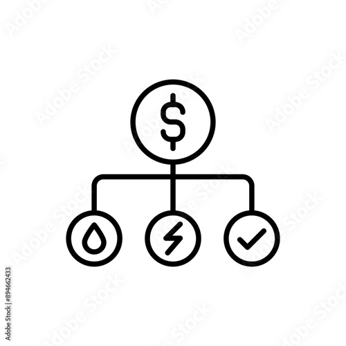 Budget management outline icons, minimalist vector illustration ,simple transparent graphic element .Isolated on white background